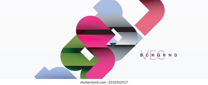 Abstract background. Colorful geometric curve shapes with black shadow lines effects