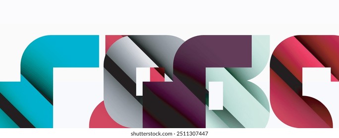 Abstract background. Colorful geometric curve shapes with black shadow lines effects