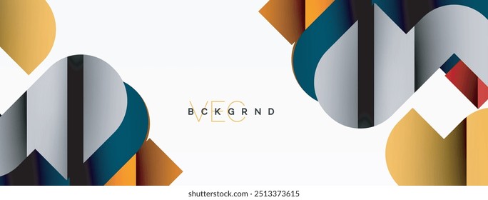 Abstract background. Colorful geometric curve shapes with black shadow lines effects