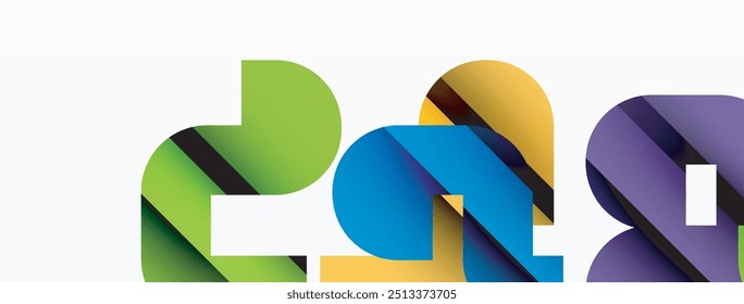 Abstract background. Colorful geometric curve shapes with black shadow lines effects