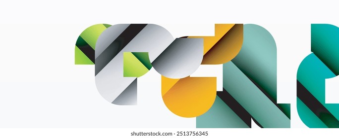 Abstract background. Colorful geometric curve shapes with black shadow lines effects