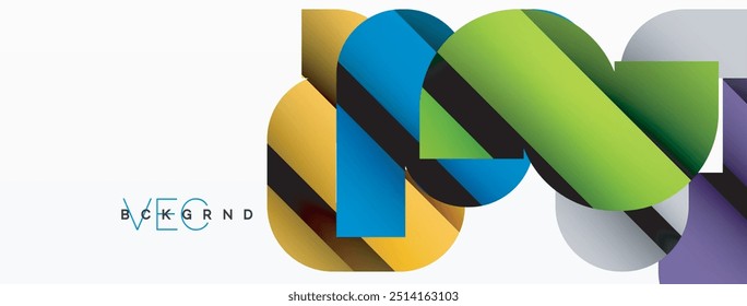 Abstract background. Colorful geometric curve shapes with black shadow lines effects