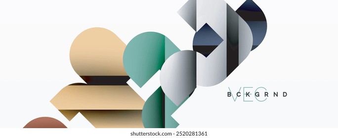 Abstract background. Colorful geometric curve shapes with black shadow lines effects