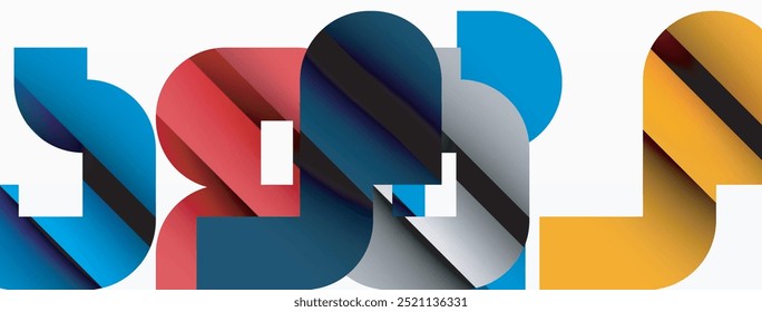 Abstract background. Colorful geometric curve shapes with black shadow lines effects