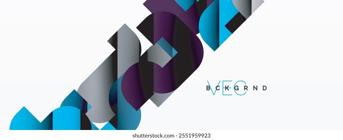 Abstract background. Colorful geometric curve shapes with black shadow lines effects