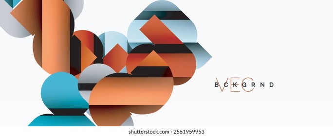 Abstract background. Colorful geometric curve shapes with black shadow lines effects