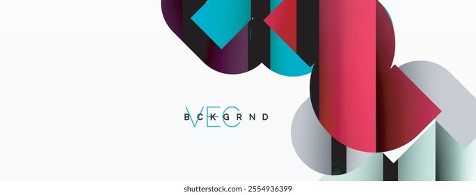 Abstract background. Colorful geometric curve shapes with black shadow lines effects