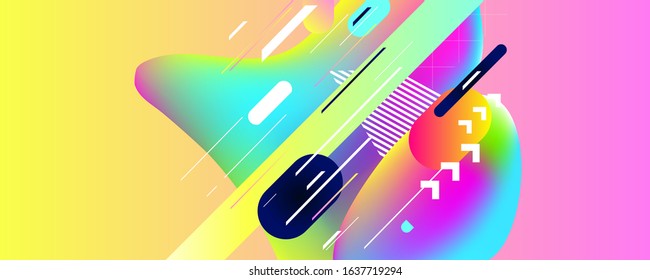 Abstract background colorful of geometric lines summer poster. Liquid shape in yellow blue colors