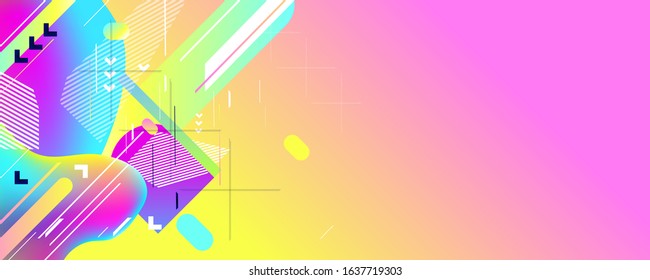 Abstract background colorful of geometric lines summer poster. Liquid shape in yellow blue colors