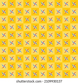Antecedentes abstractos. Patrón geométrico colorido. Diseño moderno. Un telón de fondo incomparable. Línea diagonal. Patrón cuadrado. Forma de estrella multicolor sobre fondo amarillo. Papel pintado amarillo moderno.