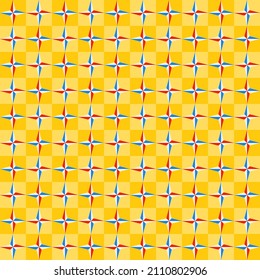 Antecedentes abstractos. Patrón geométrico colorido. Diseño moderno. Línea diagonal. Patrón cuadrado. Forma de estrella sobre fondo amarillo.