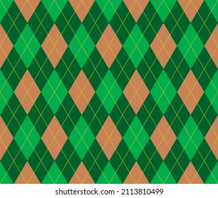 Abstract background. Colorful geometrical pattern. Modern design. Diagonal line. Square pattern. Green and brown diamond shape background. Happy St. Patrick's Day. Argyle pattern.