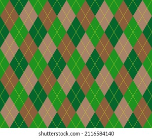 Abstract background. Colorful geometrical pattern. Modern design. Diagonal line. Square pattern. Green and brown diamond shape background. Happy St. Patrick's Day. Argyle pattern. Spring collection.