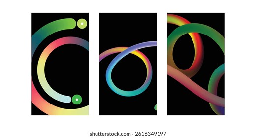 Abstract Background with Colorful Gradient curves set  Backgrounds with Abstract Color Lines. Wave Color Shapes Pattern. Rainbow Colored Fluid Graphic Elements.