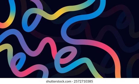 Abstract background with colorful gradient lines on dark blue background. Minimalist and elegant design element. Vector illustration