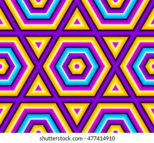 Abstract  background with colorful hexagons (motion illusion). Seamless pattern.