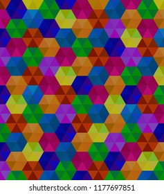 Abstract background of colorful hexagons. Pattern of geometric polygons. Vector illustration
