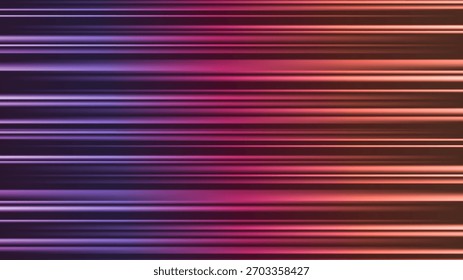 Abstract background with colorful horizontal rays. Laser beam and light flare effects on dark backdrop. Fast motion glow with neon style lines. Vector illustration