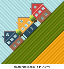 Abstract Background With Colorful Houses And Fields