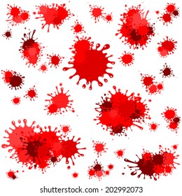 Abstract background with colorful ink splashes. Seamless pattern of blood spatter isolated on White background. Vector illustration 