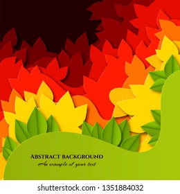 Abstract Background with colorful leaves in paper cut style. Layered autumn design for posters, invitations, business cards, banners, advertising. Vector illustration