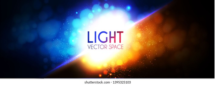 Abstract Background with Colorful Light Effect. Blue and Gold Bokeh Design. Magic Explosion.