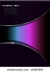 Abstract background colorful lines over black, vector.