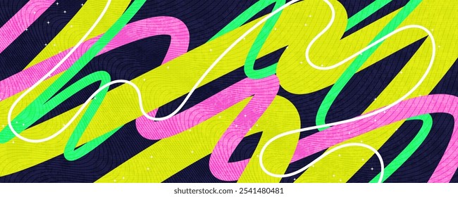 Fundo abstrato com linhas coloridas e efeitos de textura no estilo pop art