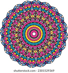 Abstract Background With A Colorful Mandala Pattern . Unusual Flower Shape. Oriental ., Anti-Stress Therapy Patterns. Weave Design Elements