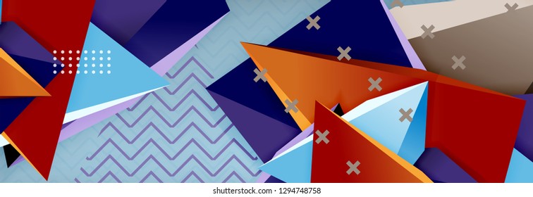 Abstract background, colorful minimal abstract triangle composition. Vector illustration, modern 3d triangular poster