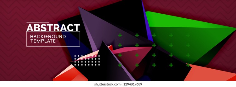 Fondo abstracto, composición de triángulo abstracto colorida mínima. Ilustración vectorial, moderno afiche triangular 3d