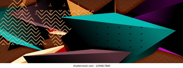 Fondo abstracto, composición de triángulo abstracto colorida mínima. Ilustración vectorial, moderno afiche triangular 3d