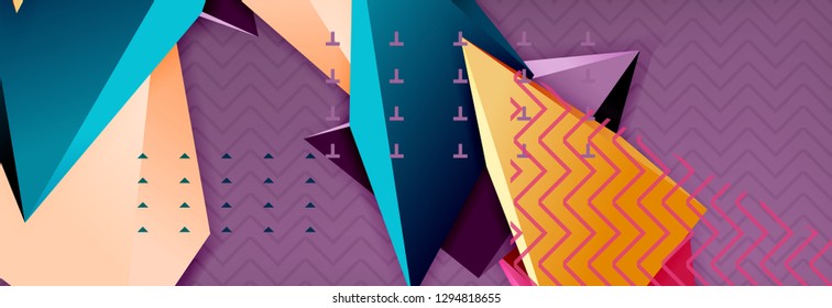 Abstract background, colorful minimal abstract triangle composition. Vector illustration, modern 3d triangular poster