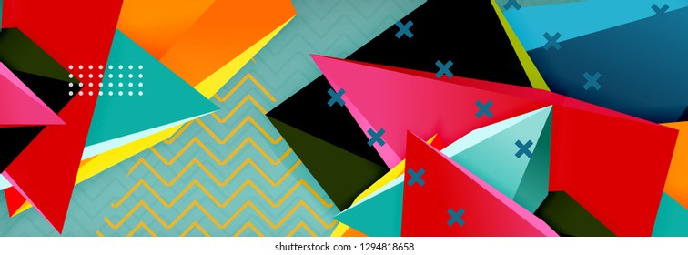 Abstract background, colorful minimal abstract triangle composition. Vector illustration, modern 3d triangular poster