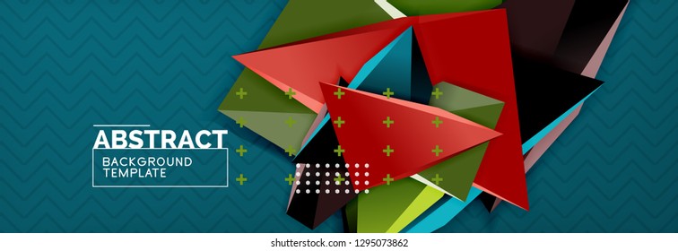 Fondo abstracto, composición de triángulo abstracto colorida mínima. Ilustración vectorial, moderno afiche triangular 3d