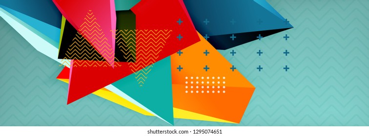 Abstract background, colorful minimal abstract triangle composition. Vector illustration, modern 3d triangular poster