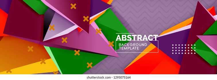 Abstract background, colorful minimal abstract triangle composition. Vector illustration, modern 3d triangular poster