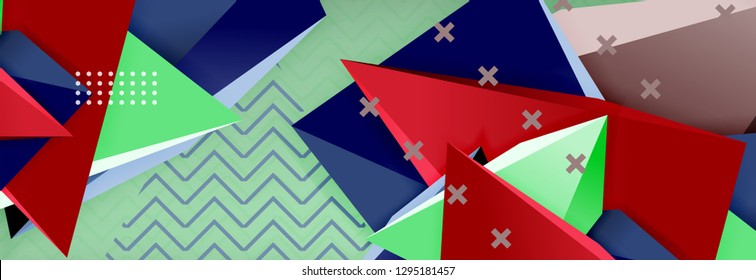 Abstract background, colorful minimal abstract triangle composition. Vector illustration, modern 3d triangular poster