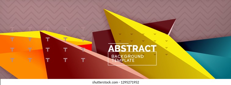Fondo abstracto, composición de triángulo abstracto colorida mínima. Ilustración vectorial, moderno afiche triangular 3d