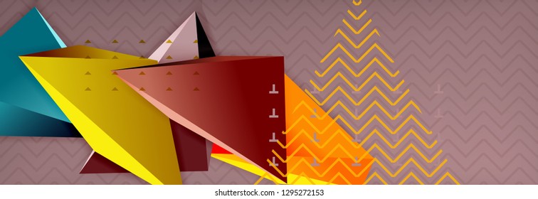 Fondo abstracto, composición de triángulo abstracto colorida mínima. Ilustración vectorial, moderno afiche triangular 3d