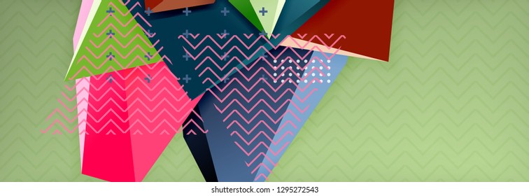 Abstract background, colorful minimal abstract triangle composition. Vector illustration, modern 3d triangular poster