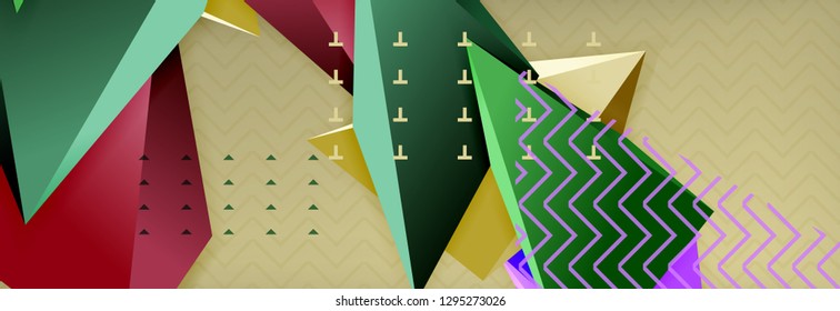 Abstract background, colorful minimal abstract triangle composition. Vector illustration, modern 3d triangular poster