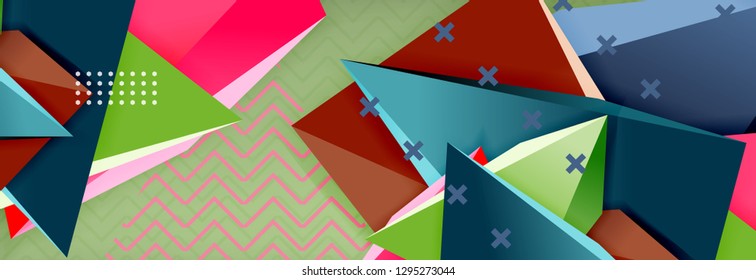 Abstract background, colorful minimal abstract triangle composition. Vector illustration, modern 3d triangular poster