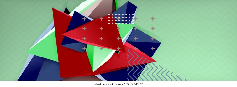 Fondo abstracto, composición de triángulo abstracto colorida mínima. Ilustración vectorial, moderno afiche triangular 3d