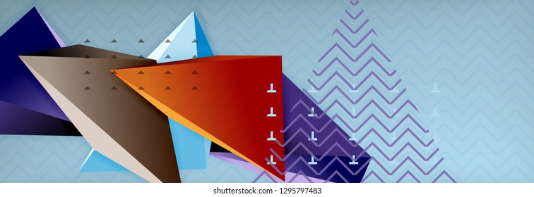 Fondo abstracto, composición de triángulo abstracto colorida mínima. Ilustración vectorial, moderno afiche triangular 3d