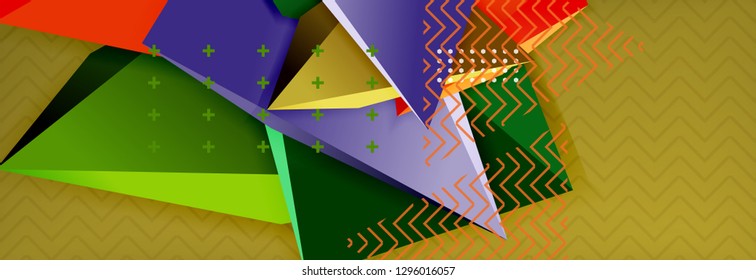 Abstract background, colorful minimal abstract triangle composition. Vector illustration, modern 3d triangular poster