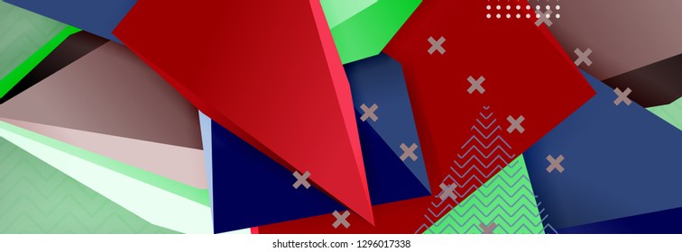 Fondo abstracto, composición de triángulo abstracto colorida mínima. Ilustración vectorial, moderno afiche triangular 3d