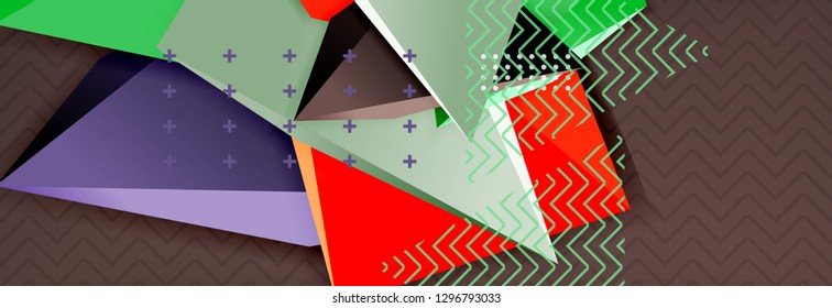 Abstract background, colorful minimal abstract triangle composition. Vector illustration, modern 3d triangular poster