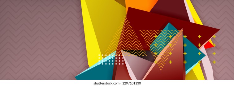 Abstract background, colorful minimal abstract triangle composition. Vector illustration, modern 3d triangular poster