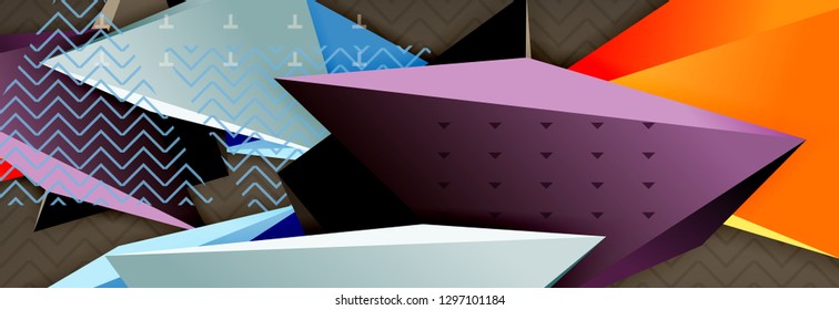Fondo abstracto, composición de triángulo abstracto colorida mínima. Ilustración vectorial, moderno afiche triangular 3d